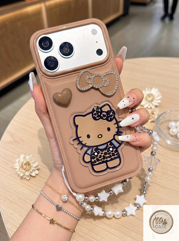 Ốp Lưng Iphone Kitty Nâu Tây Gắn Nơ Cute