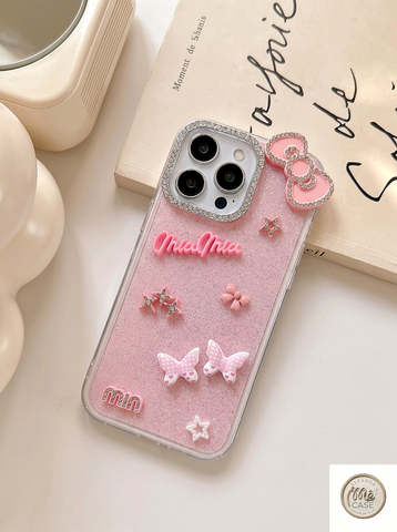 Ốp Lưng iPhone Hồng Nhũ Nơ Xinh Bling Bling