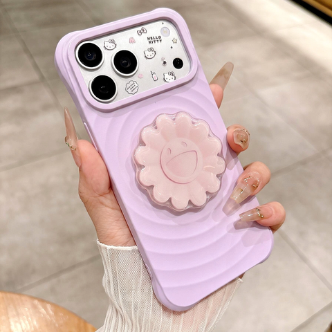 Ốp Lưng Iphone Vân Gợn Sóng Đính Charm Nổi 3D Hoa Mặt Cười Chống Sốc
