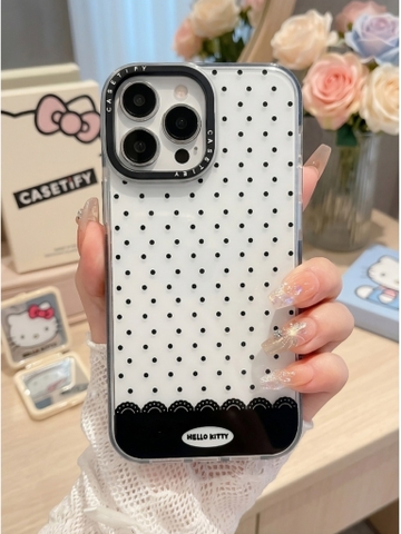 Ốp Lưng Iphone Hello Kitty Chấm Bi Đen Trong Suốt