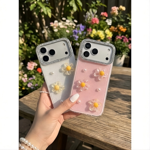 Ốp Lưng Iphone_ Ốp Viền Cam Đính Đá Gắn Charm Hoa