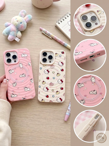 Ốp Lưng Iphone Bộ 2 màu Màu Kem+ Pastel Họa Tiết  - Có Vòng Sạc Từ Tính Tiện Lợi