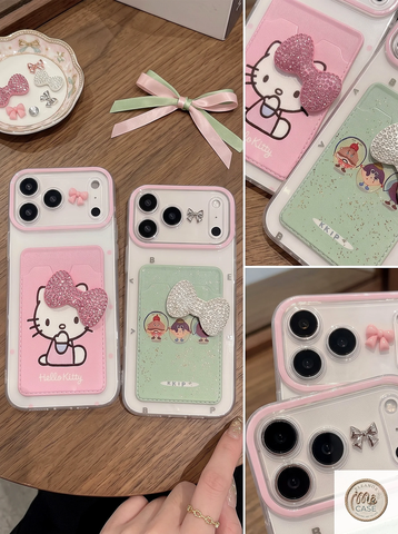 Ốp Lưng iphone_ Ốp Ví Kitty Đính Nơ 3D Dễ Thương