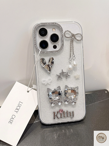 Ốp Lưng IPhone GLITTER QUEEN KITTY – Ốp Lưng Mèo Đính Đá Sang Trọng Có Dây Đeo