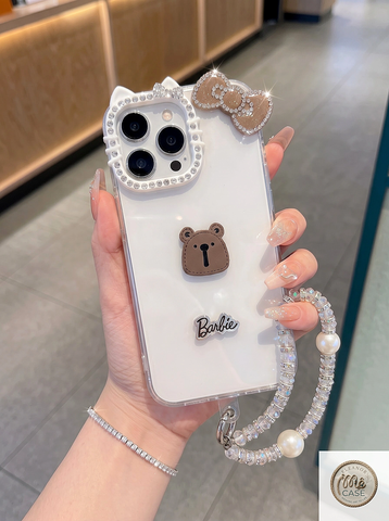 Ốp Lưng Iphone Handmade Coquette Gấu Nâu Nơ 3D