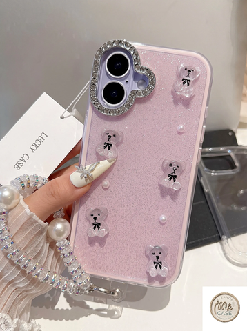 ỐP LƯNG IPHONE GẤU PHA LÊ LẤP LÁNH SIÊU CUTE PHONG CÁCH TIỂU THƯ- KÈM DÂY 🎀🐻✨