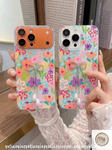 Ốp Lưng Iphone Hoa Rực Rỡ Đính Nơ Dây Ngọc