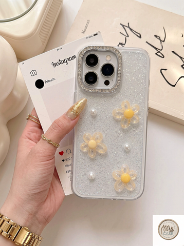 Ốp Lưng Iphone_ Ốp Viền Cam Đính Đá Gắn Charm Hoa