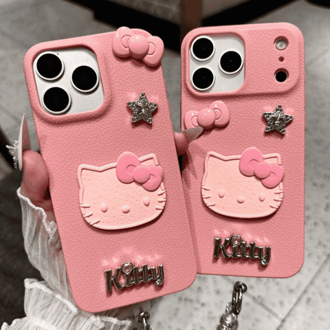 Ốp Lưng iPhone Da Vân Pink Luxury Gắn Charm