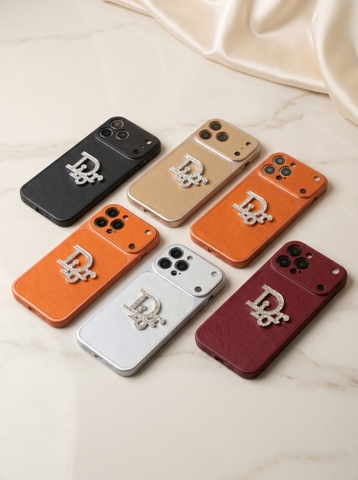 🌟 Ốp Lưng Da Nhám Cao Cấp Điểm Charm Chữ Dior Đính Đá Lấp Lánh