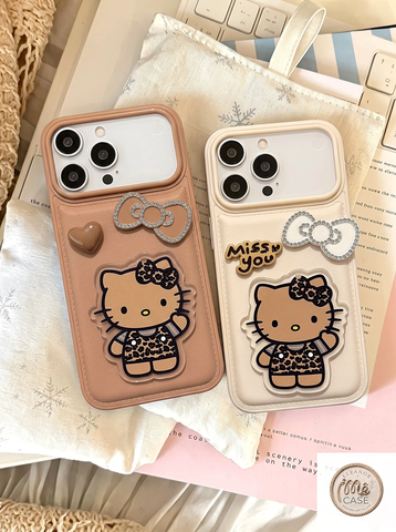 Ốp Lưng Iphone Kitty Nâu Tây Gắn Nơ Cute