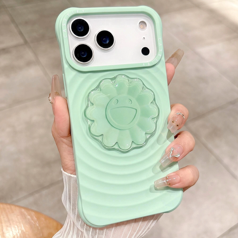 Ốp Lưng Iphone Vân Gợn Sóng Đính Charm Nổi 3D Hoa Mặt Cười Chống Sốc