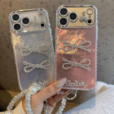 ỐP LƯNG IPHONE NƠ ĐÍNH ĐÁ LẤP LÁNH SANG CHẢNH CHO NÀNG ✨🎀-  LUXURY BLING BOW CASE + Dây