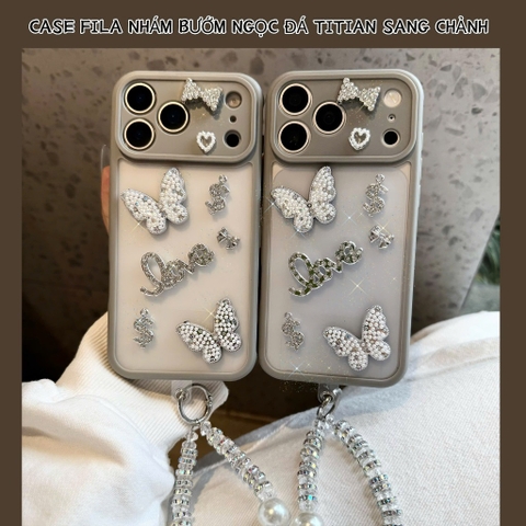 [Kèm Dây Đeo Hạt Ngọc] Ốp Lưng iPhone MÊ CASE Đính Charm Bướm Bạc Phối Đá Lấp Lánh Siêu Sang