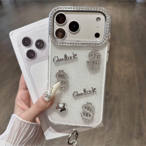 Ốp iPhone Luxury Đính Đá Kèm Dây Ngọc Trai