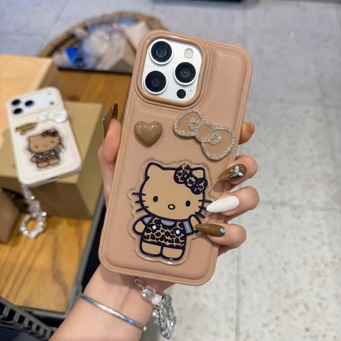 Ốp Lưng Iphone Kitty Nâu Tây Gắn Nơ Cute