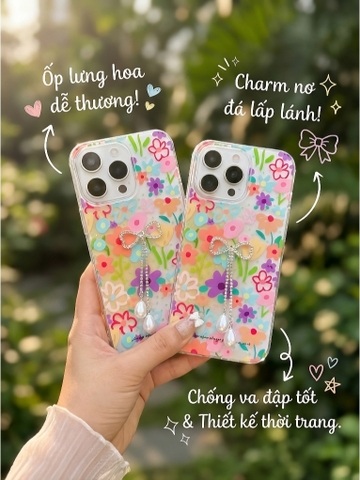 Ốp Lưng Iphone Hoa Rực Rỡ Đính Nơ Dây Ngọc