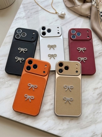 Ốp Lưng Iphone_Ốp Da Đính Nơ Cao Cấp