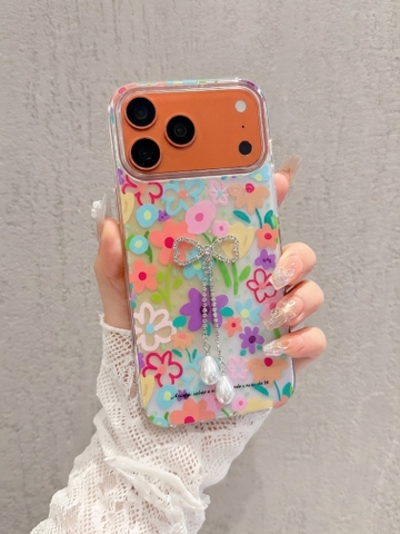 Ốp Lưng Iphone Hoa Rực Rỡ Đính Nơ Dây Ngọc