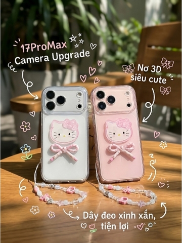 Ốp Lưng Iphone Hello Kitty Kẹo Ngọt Nơ 3D – Viền Camera Chống Sốc