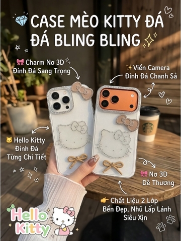 ỐP LƯNG IPHONE HELLO KITTY ĐÍNH ĐÁ PHA LÊ - PHONG CÁCH COQUETTE SANG CHẢNH