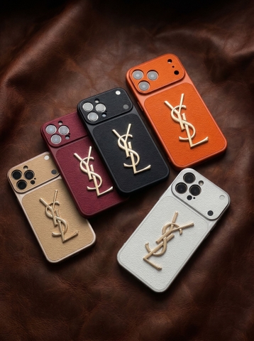 Ốp Lưng Iphone Da Cao Cấp Phối Logo YSL Kim Loại – Tuyệt Tác Của Sự Thượng Lưu