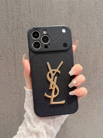 Ốp Lưng Iphone Da Cao Cấp Phối Logo YSL Kim Loại – Tuyệt Tác Của Sự Thượng Lưu