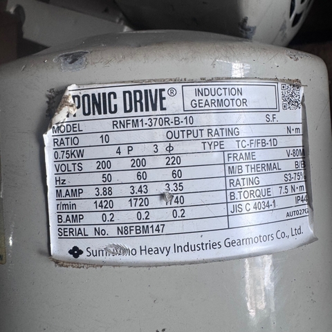 MÔ TƠ GIẢM TỐC SUMITOMO CYCLO (HYPONIC DRIVE) - 0.75KW - TỶ SỐ TRUYỀN 1/10 - Có Thắng Từ