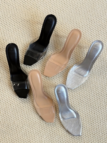 Guốc Cao Gót Quai Trong Mũi Vạt Xéo 9cm AMER Taygu | D8