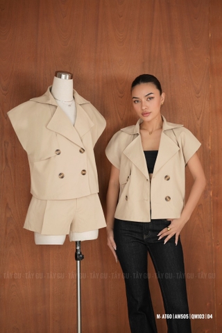 Áo Thiết Kế Kaki Dày Sát Nách Cổ V Có Nút MESA Taygu | AT60