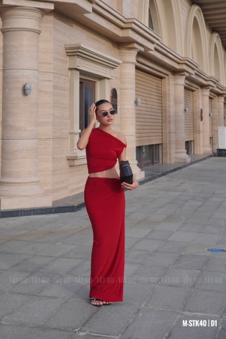 Set Thiết Kế Áo Váy Xoắn Cuộn Đỏ Đô KAMI Taygu | STK40