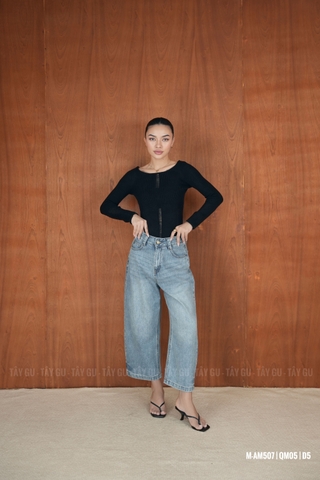Quần Baggy Jean Xanh Ống Cong Form Lửng Trendy FUNHI Taygu | QM95