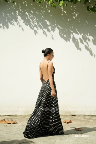 Đầm Maxi Chấm Bi Hai dây Hở Lưng ISHA Taygu | DTK146
