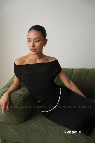 Áo Chiffon Đen Nữ Cổ V Trễ Vai 2 Cách Mặc VELVA | AT93