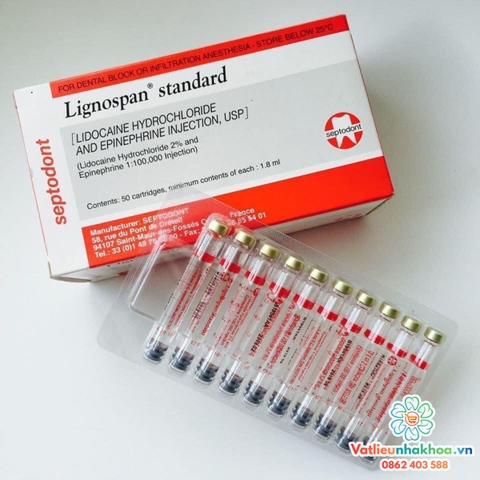 Tê Pháp đỏ - Tê Lignospan Standard 2% - Septodont (Hộp 50 ống)
