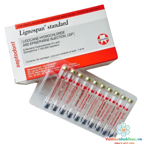 Tê Pháp đỏ - Tê Lignospan Standard 2% - Septodont (Hộp 50 ống)