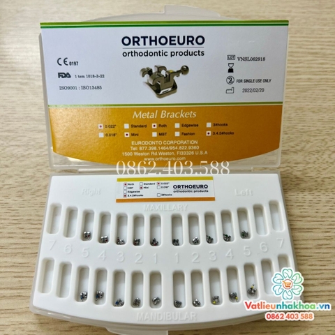 Mắc cài kim loại OrthoEuro (MUA 4 TẶNG 1)