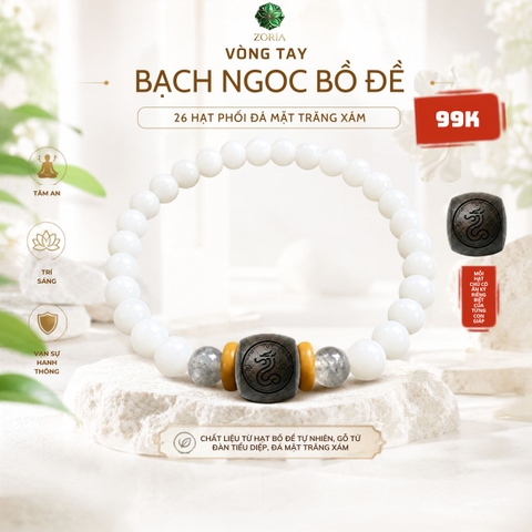 Vòng Tay Bạch Ngọc Bồ Đề Phối Đá Mặt Trăng Xám