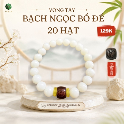 Vòng Tay Bạch Ngọc Bồ Đề 20 Hạt 12 Con Giáp