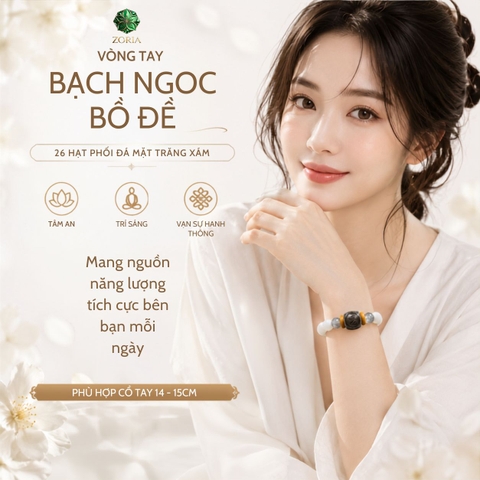 Vòng Tay Bạch Ngọc Bồ Đề Phối Đá Mặt Trăng Xám