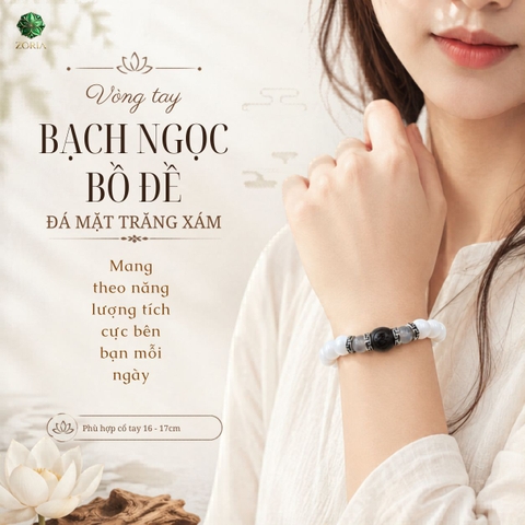 Vòng tay bạch ngọc bồ đề phối đá mặt trăng xám