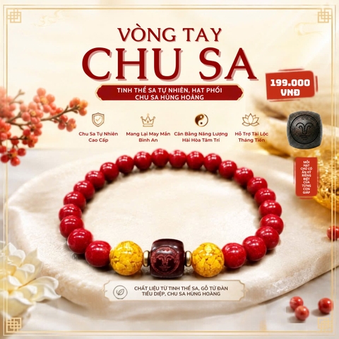 VÒNG TAY CHU SA TINH THỂ SA PHỐI CHU SA HÙNG HOÀNG