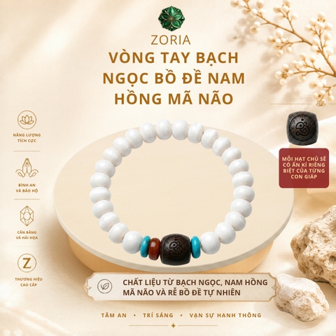 Vòng Tay Bạch Ngọc Bồ Đề Nam Hồng Mã Não 24 Hạt