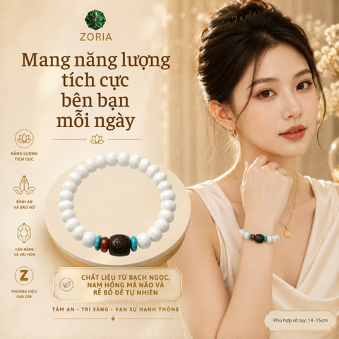 Vòng Tay Bạch Ngọc Bồ Đề Nam Hồng Mã Não 24 Hạt