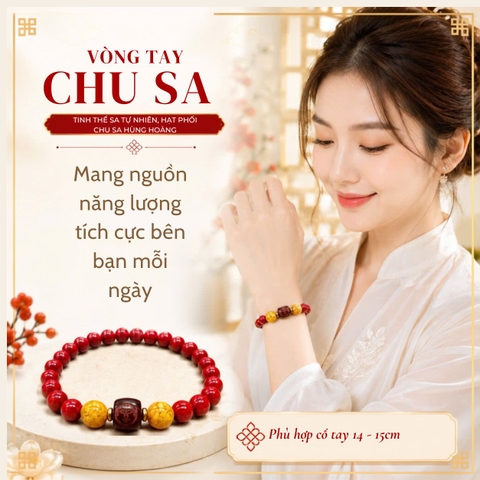 VÒNG TAY CHU SA TINH THỂ SA PHỐI CHU SA HÙNG HOÀNG