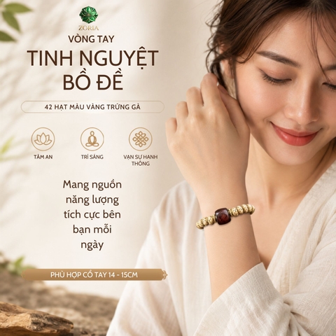 Vòng Tay Tinh Nguyệt Bồ Đề Vàng Trứng Gà 42 Hạt