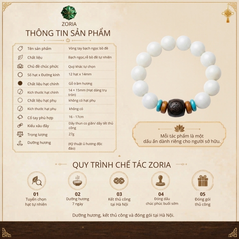 Vòng tay bạch ngọc bồ đề 12 hạt
