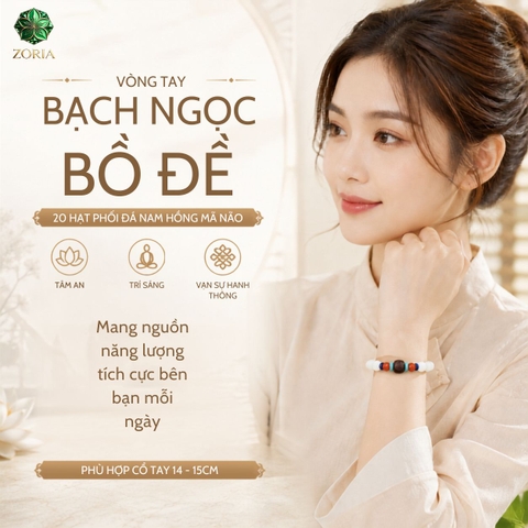 Vòng tay bạch ngọc bồ đề 20 hạt phối đá nam hồng mã não