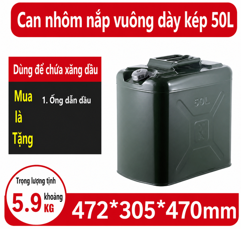 Thùng Xăng Dự Phòng Sắt 50L ( Vuông ), Mã BS-FT-50 – Thép Dày 0.8mm, Dung Tích Lớn Cho Tàu Thuyền, Cano, Nhà Xưởng