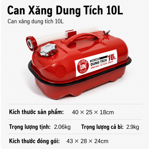 Thùng Xăng Dự Phòng Sắt 10L ( Kiểu Nằm Japan ), Mã BS-WST-10 – Thép Dày 0.6mm, Dung Tích Lớn Cho Cho Nhà Xưởng, Workshop, kho bãi